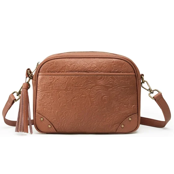 Embossed Leather Crossbody Purse - RFID Handbag - NWT Brown - Picture 2 of 5